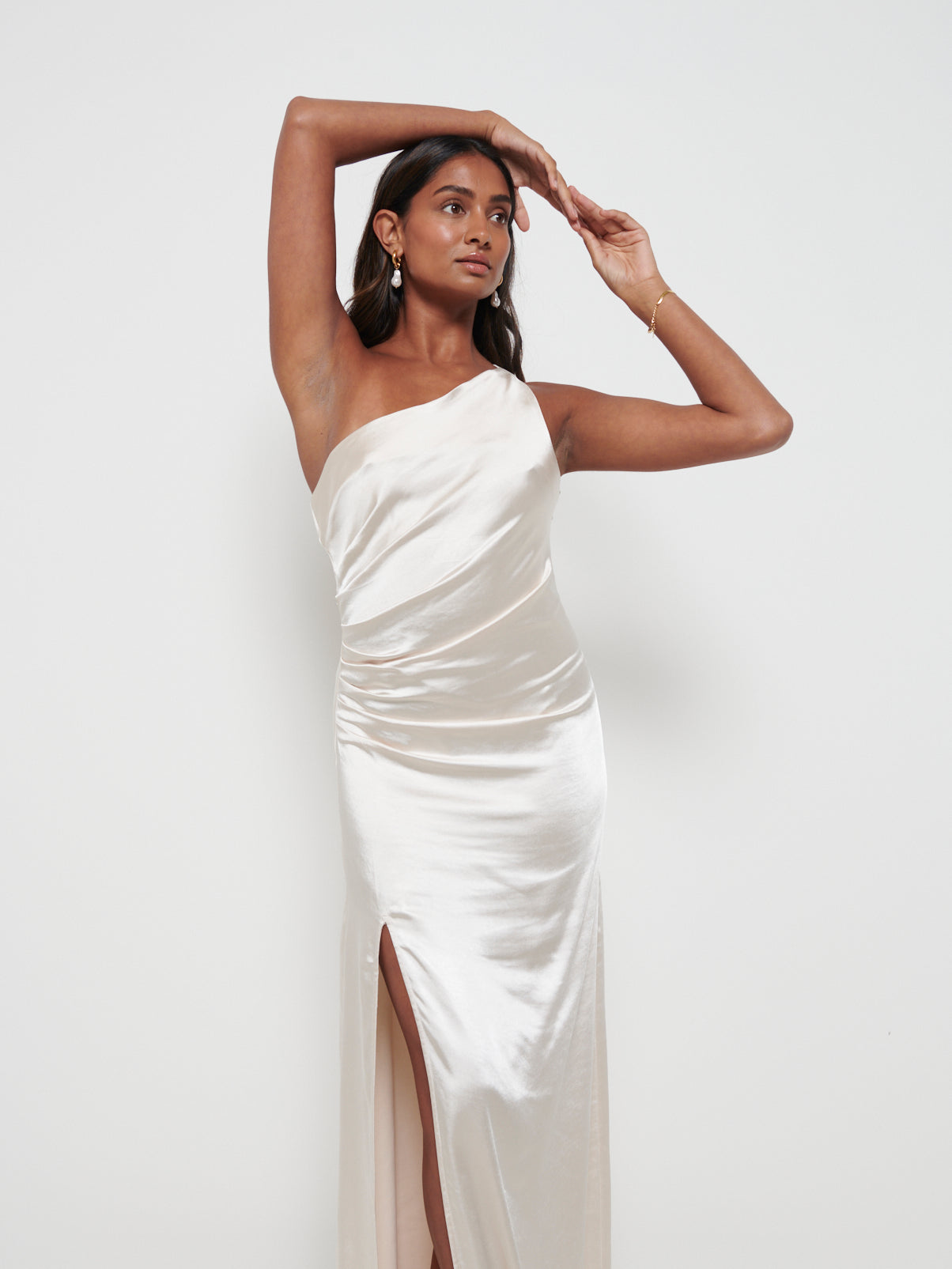 Amelia Ruched Maxi Bridesmaid Dress - Matte Champagne