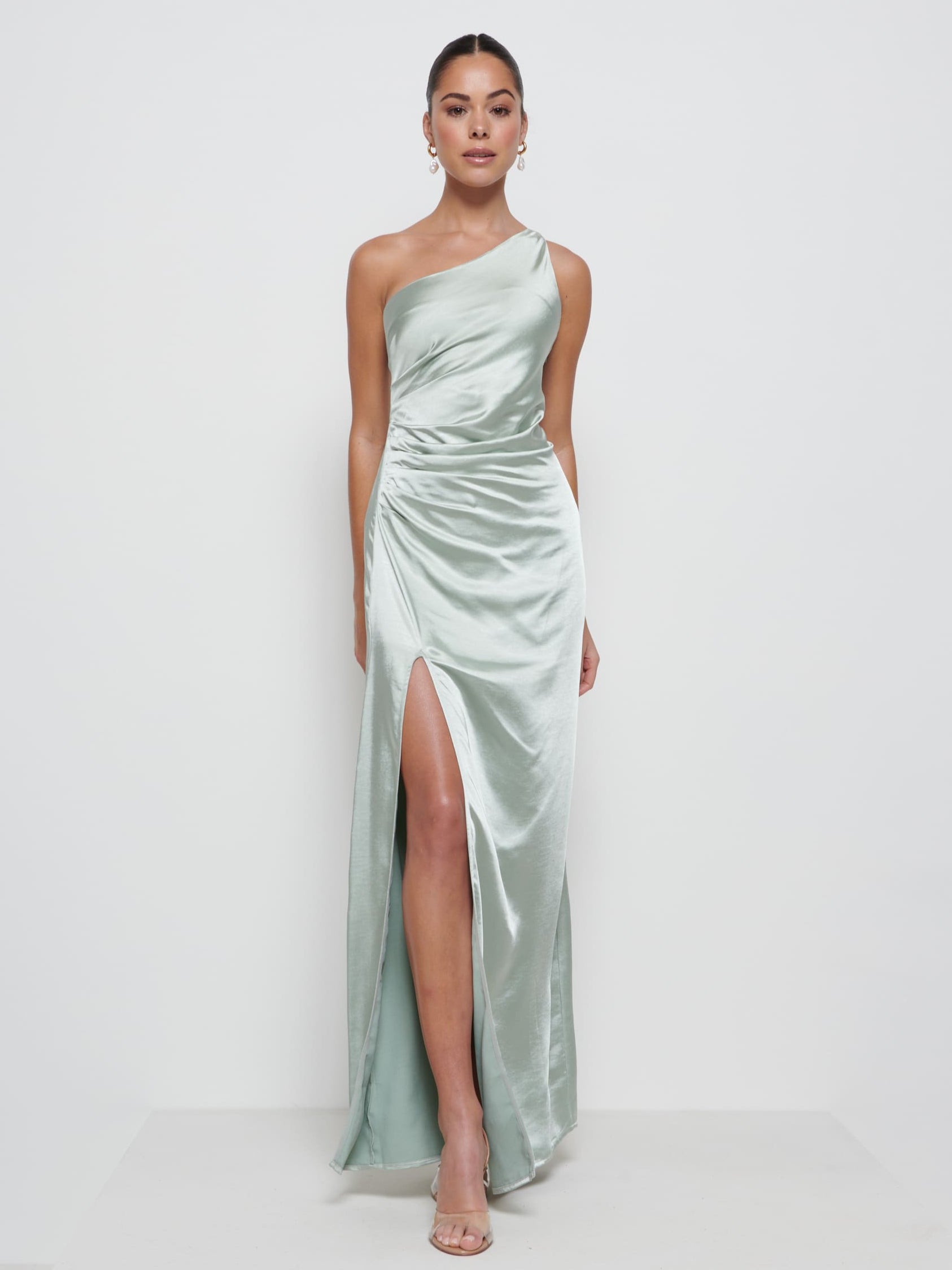 Amelia Ruched Maxi Bridesmaid Dress - Matte Sage