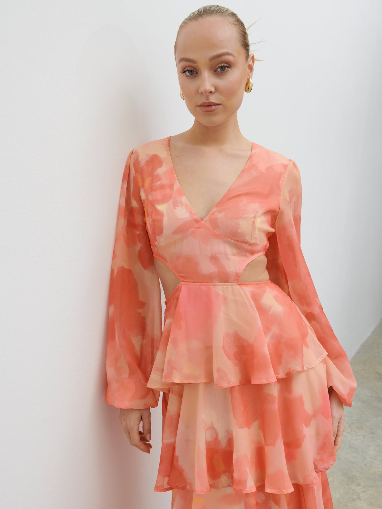 Ashton Cut Out Maxi Dress - Dusky Rose Watercolour