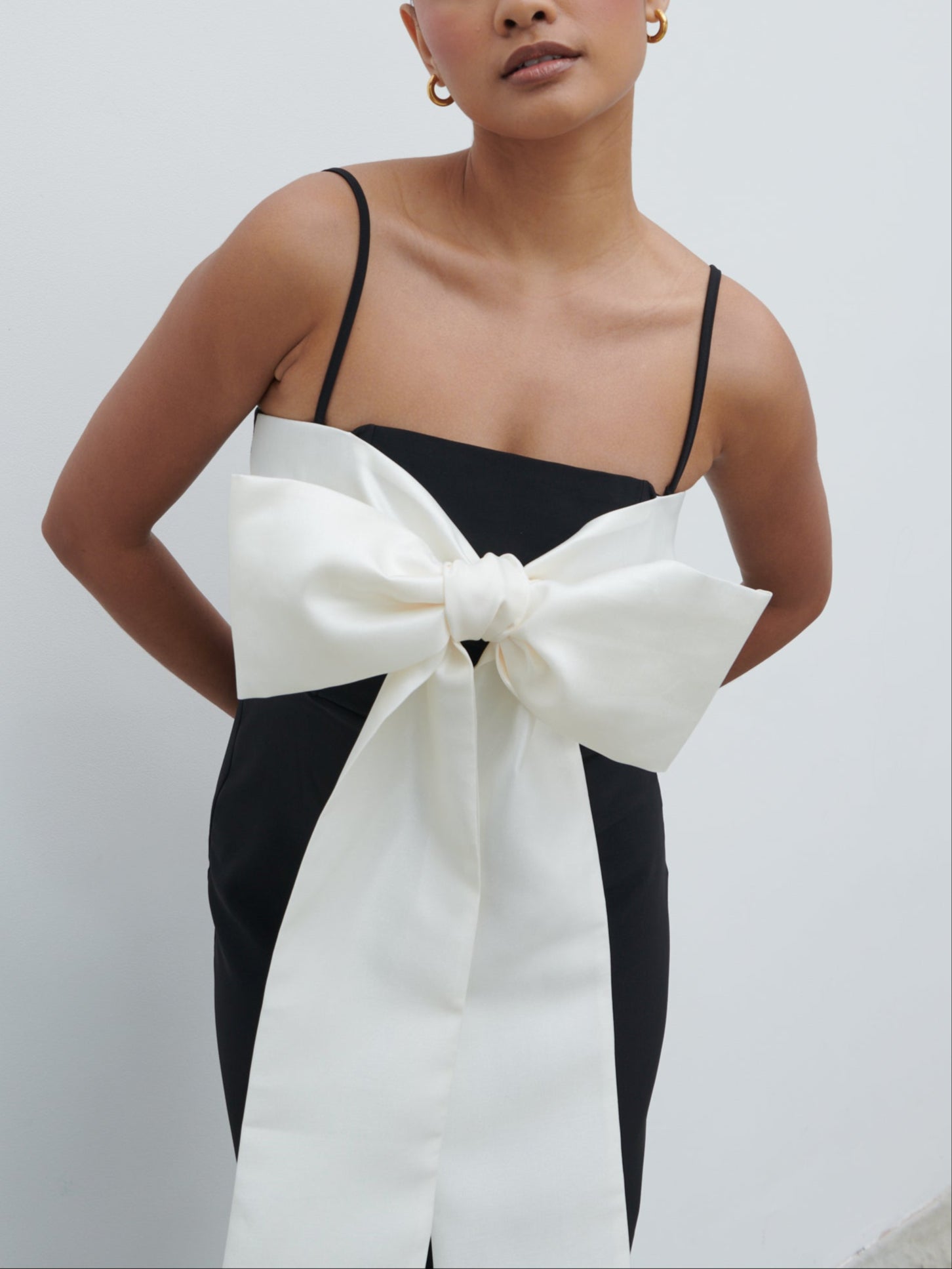 Carena Extreme Bow Midaxi Dress - Black and Cream