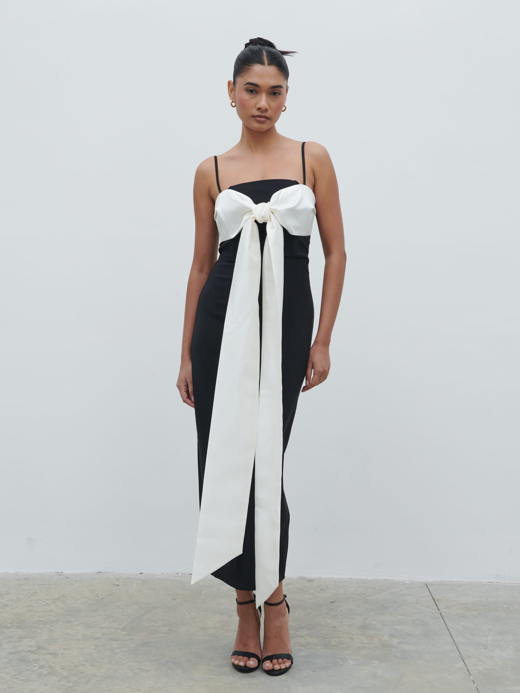 Carena Extreme Bow Midaxi Dress - Black and Cream