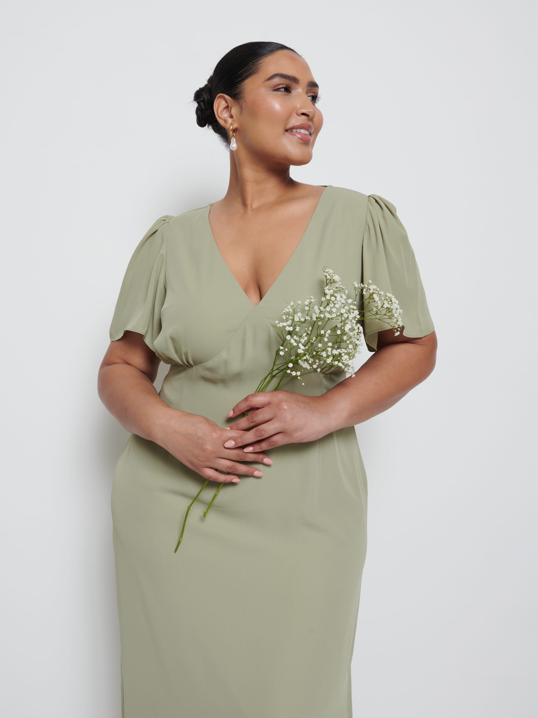 Edie Chiffon Maxi Bridesmaid Dress Curve - Olive