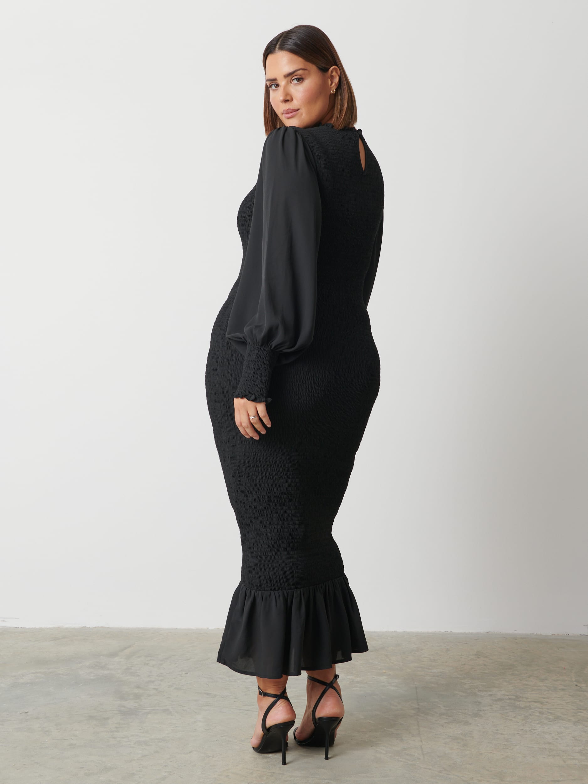 Elise Cut Out Shirred Midaxi Dress Curve - Black