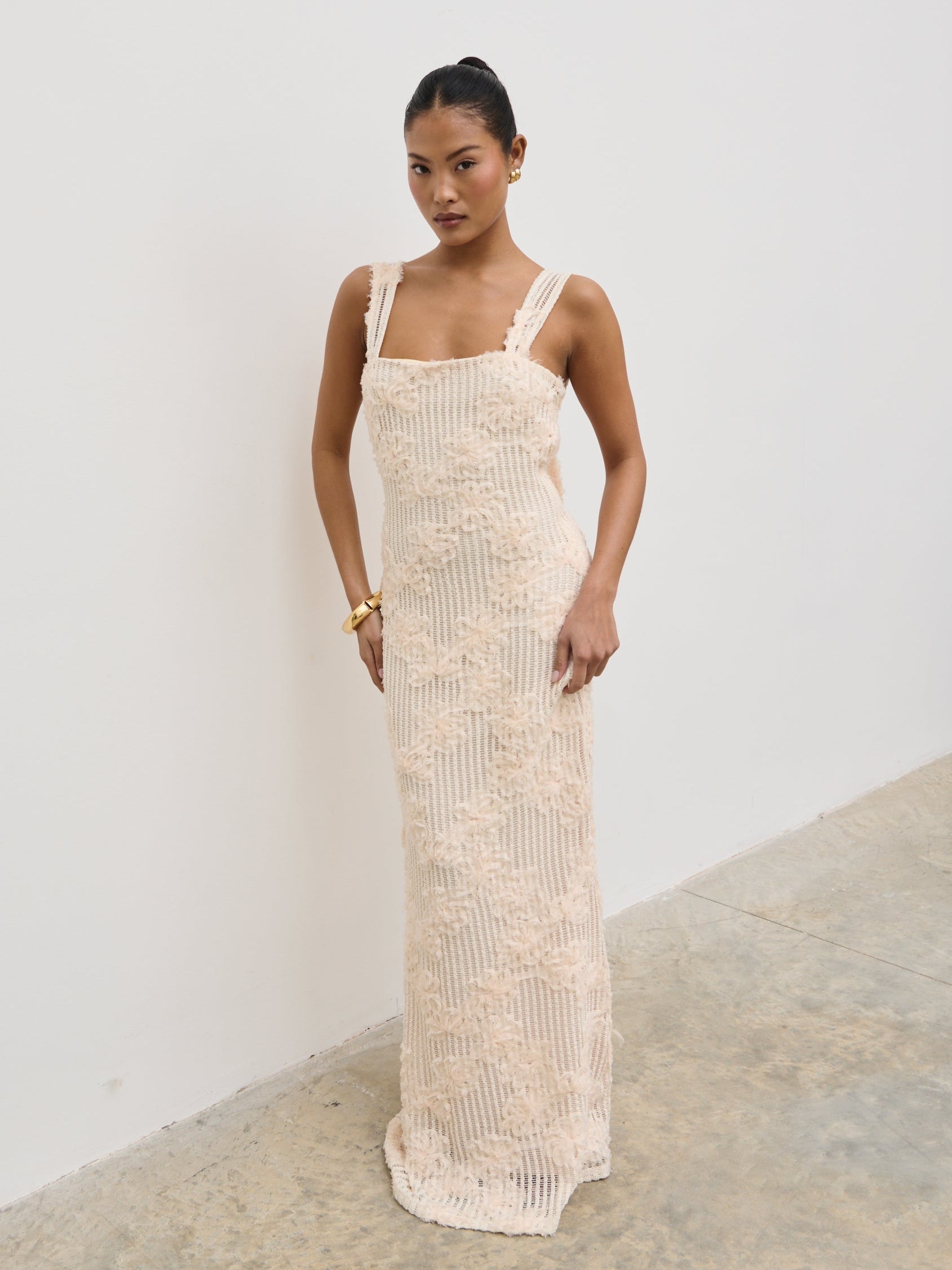 Gigou Crochet Floral Maxi Dress - Cream