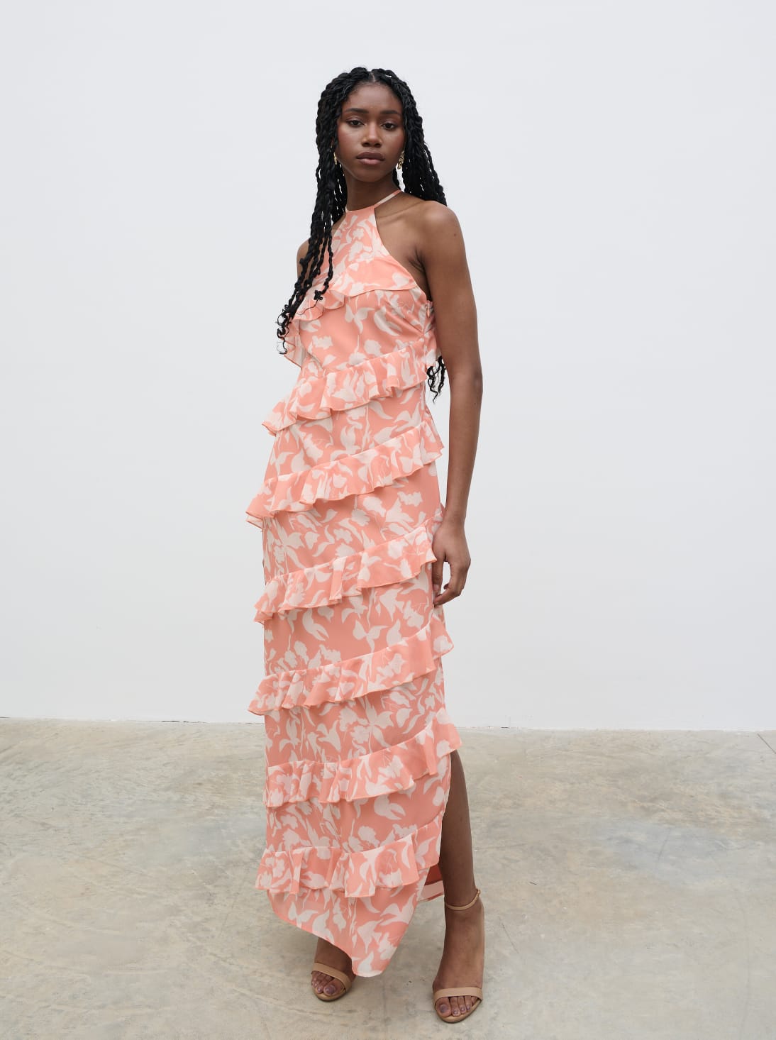 Katy Ruffle Maxi Dress - Terracotta Botanic