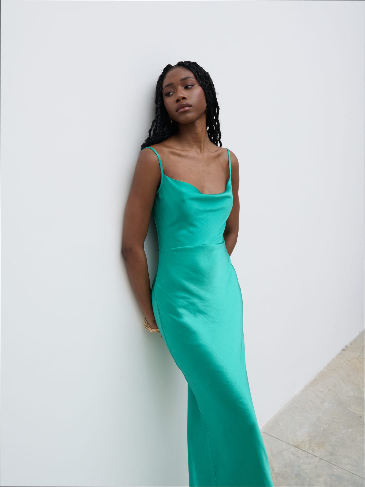 Keisha Satin Maxi Dress - Jade Green