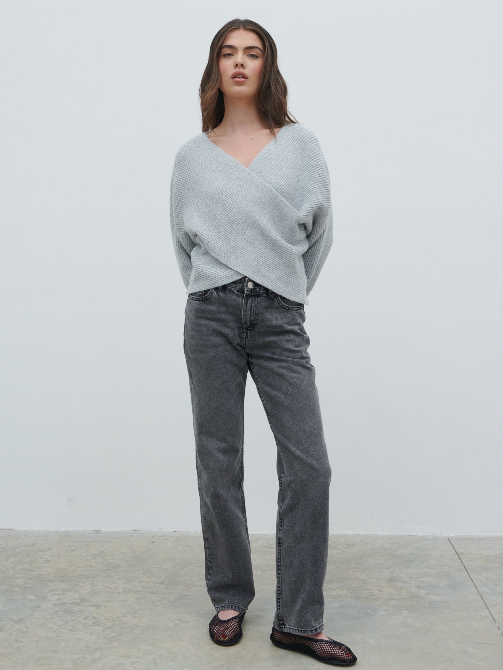 Macey Cross Back Knit Jumper - Grey Marl