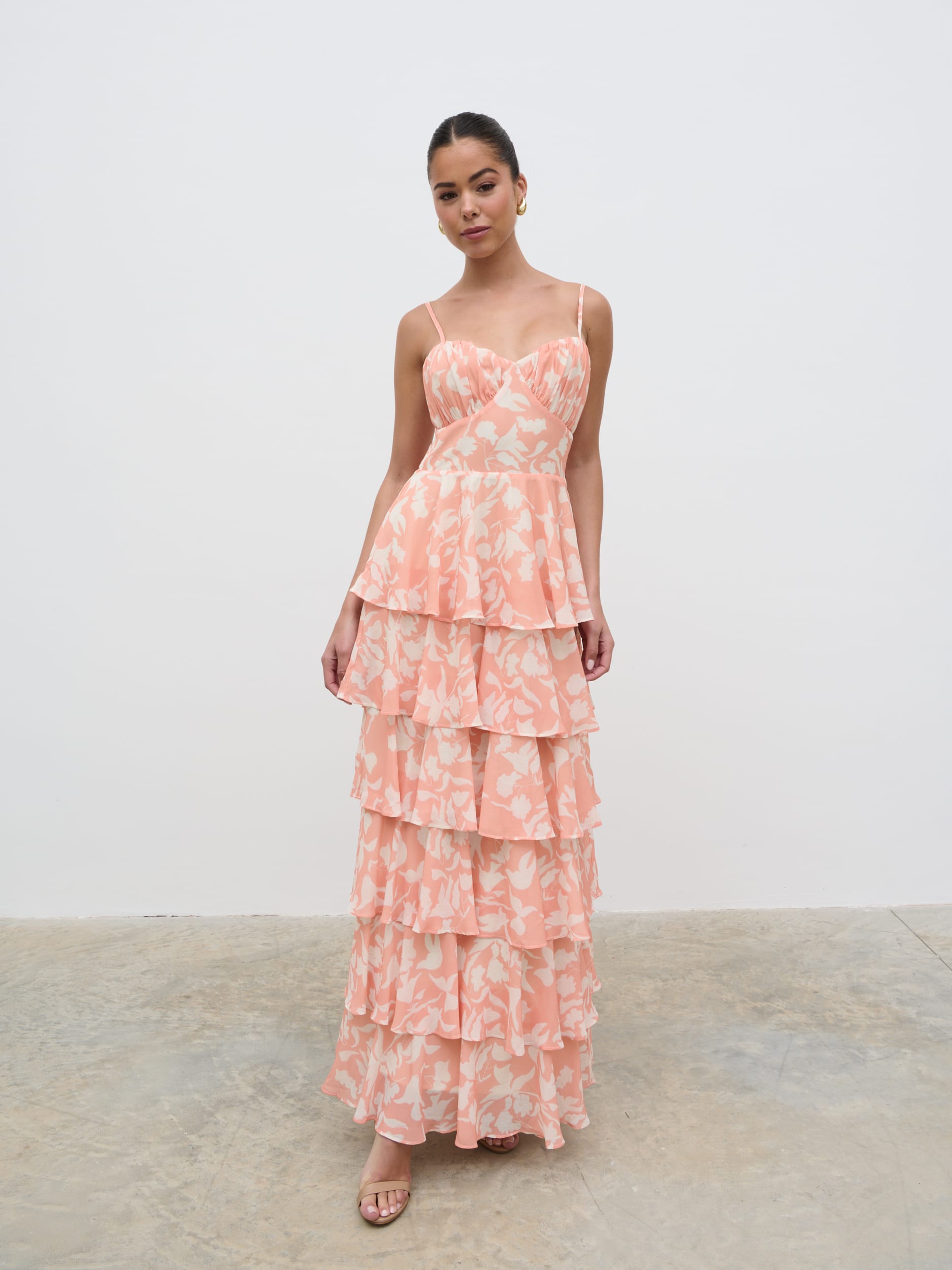 Madison Ruffle Maxi Dress - Terracotta Botanic