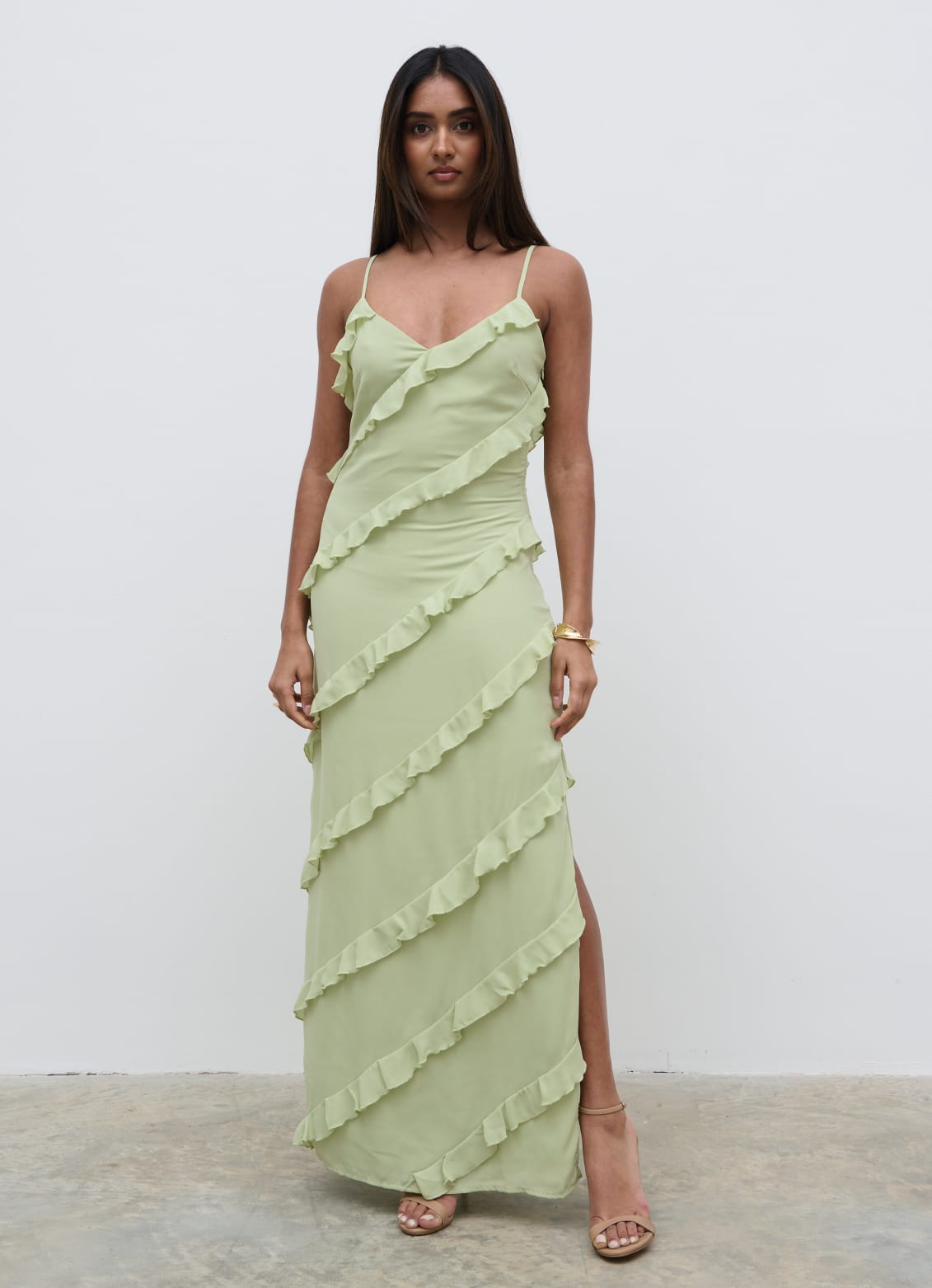 Nadine Ruffle Maxi Dress - Pistachio